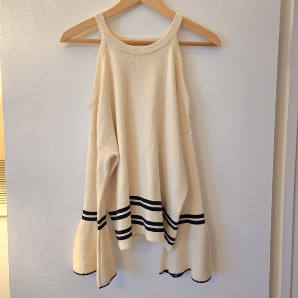 NWT Anthropologie x Knitted & Knotted Cream Cold Shoulder Bell Sleeve Sweater - Picture 12 of 16